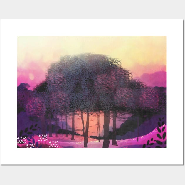 Pink Sunset Forest Wall Art by saradaboru